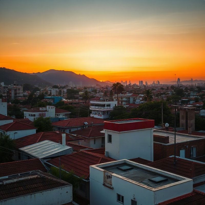 Elevated view over the Serra neighbourhood rooftops in Belo Horizonte at dusk