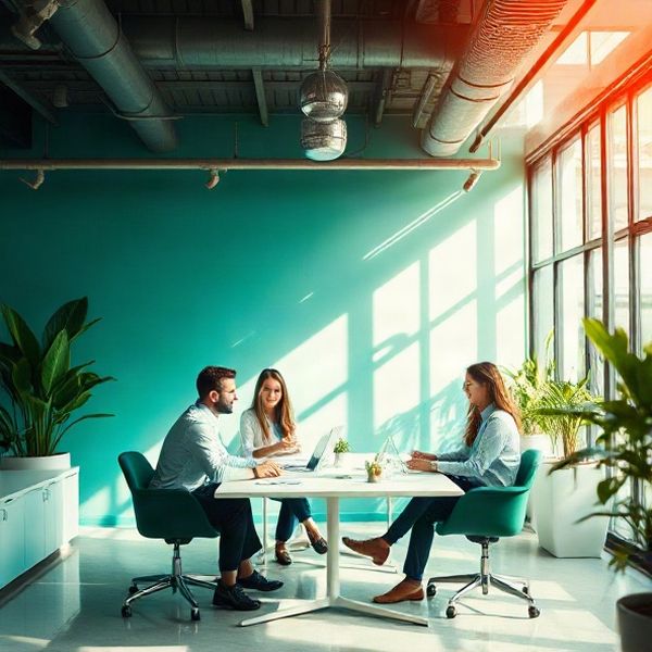 Small professional team of six people in a bright modern Belo Horizonte office