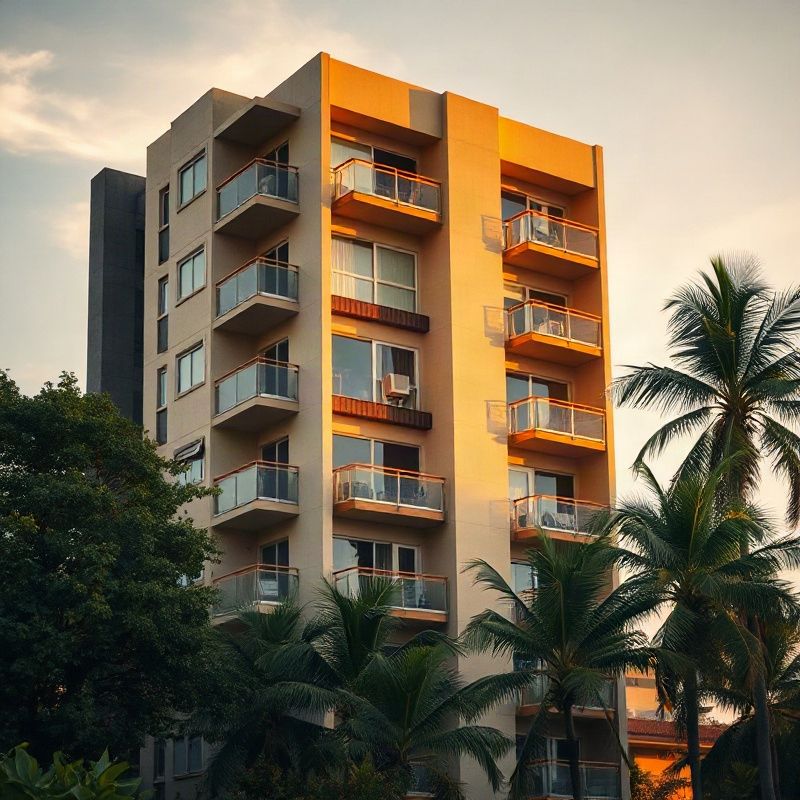 Contemporary apartment block in Savassi, Belo Horizonte, at golden hour